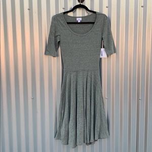 NWT Lularoe Nicole Khaki Green Heathered Dress XS